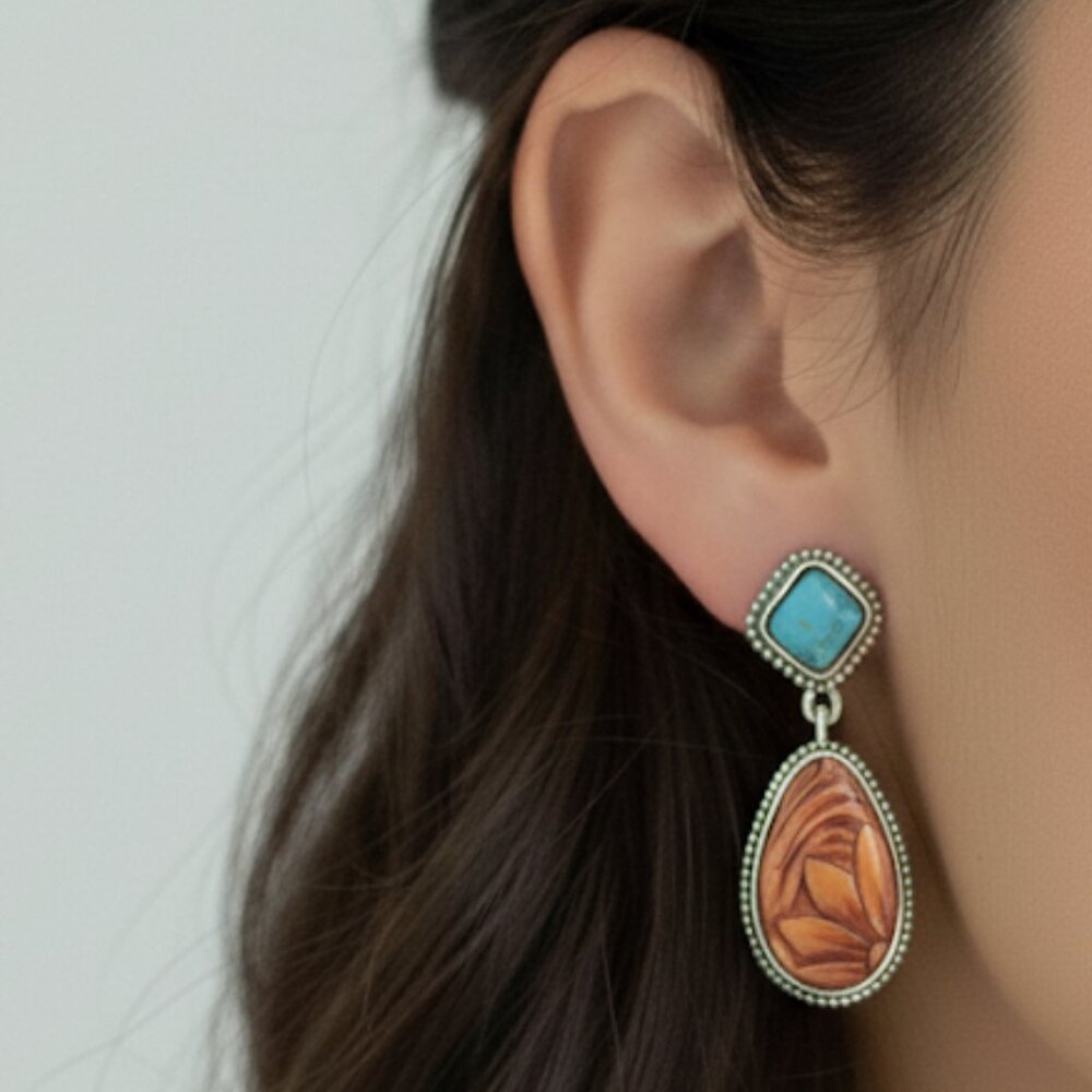 Vintage Silver and Turquoise Earrings - Picture 1 of 3
